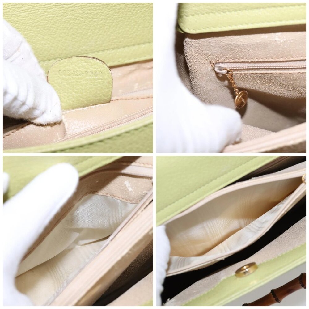 GUCCI Bamboo Hand Bag Suede Leather LIme Green Gold - Picture 15 of 16